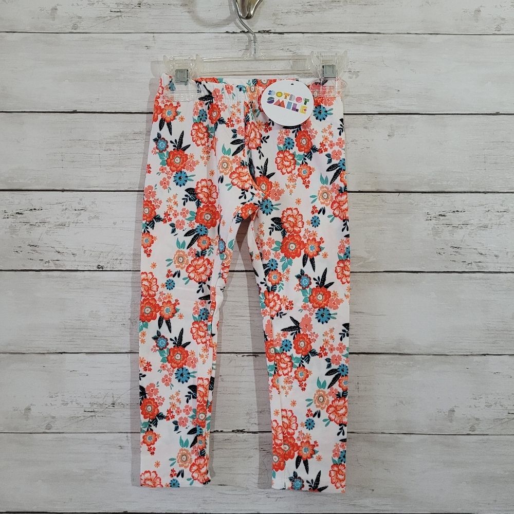 BNWT DOT‎ DOT SMILE Baby Girl White Orange Floral Buttery Soft Leggings Size 2T